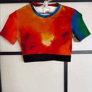 Paco Rabanne Sunset Tie-Dye Crop Top Logo Hem Size M